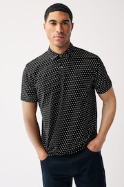 Black Short Sleeve Polka Dot Polo Shirt - Image 1 of 8
