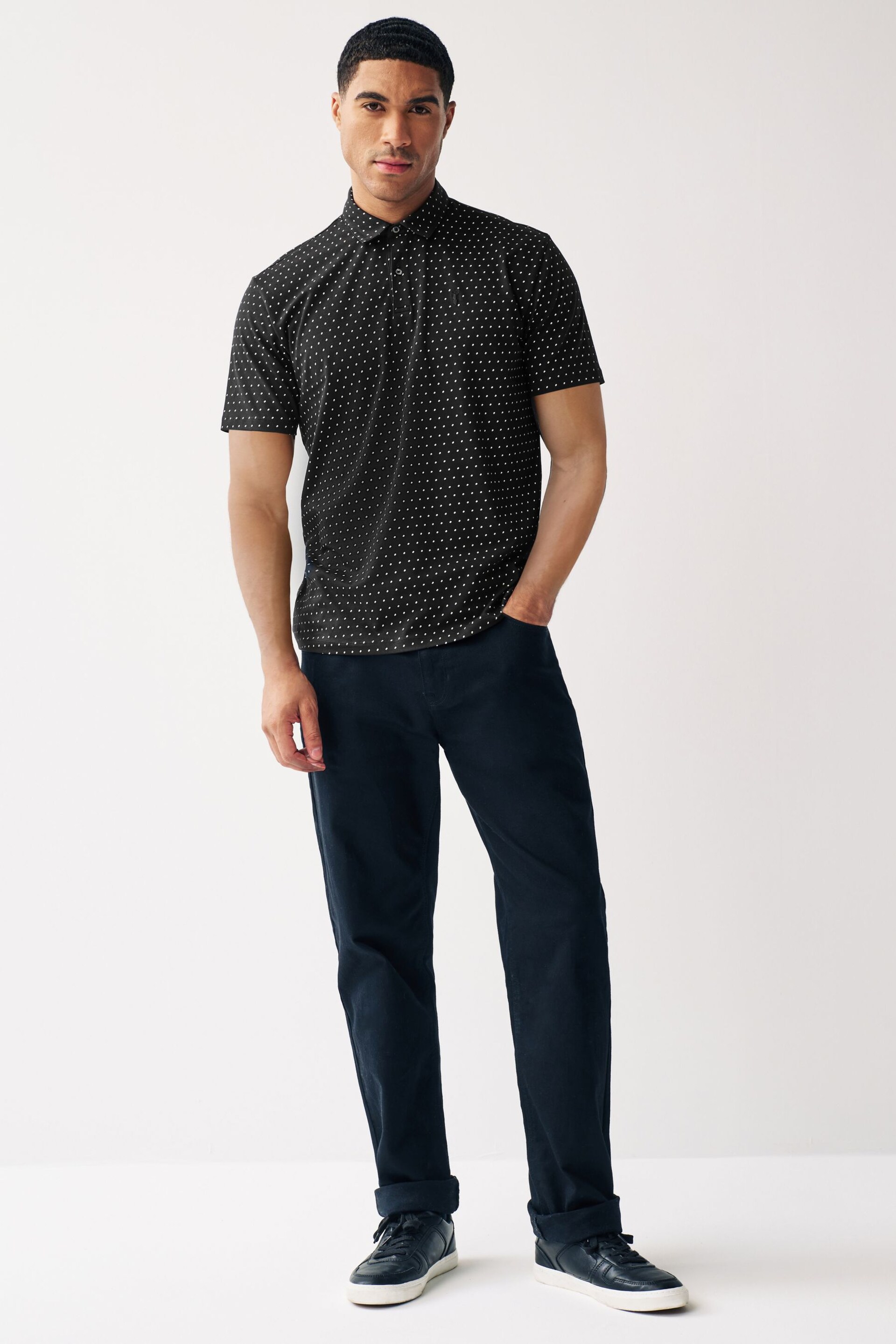 Black Short Sleeve Polka Dot Polo Shirt - Image 2 of 8