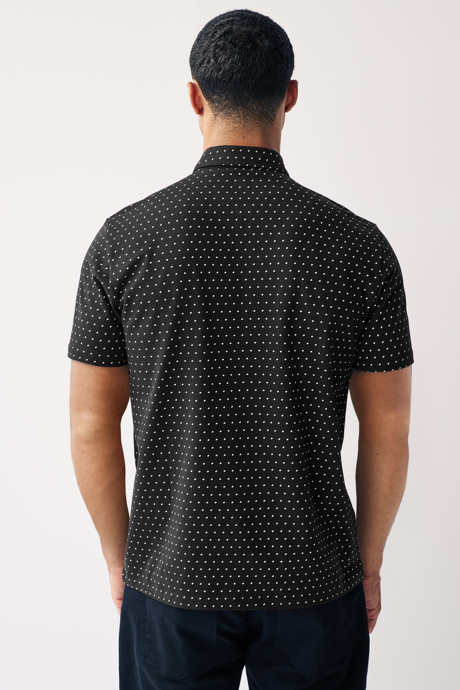 Black Short Sleeve Polka Dot Polo Shirt