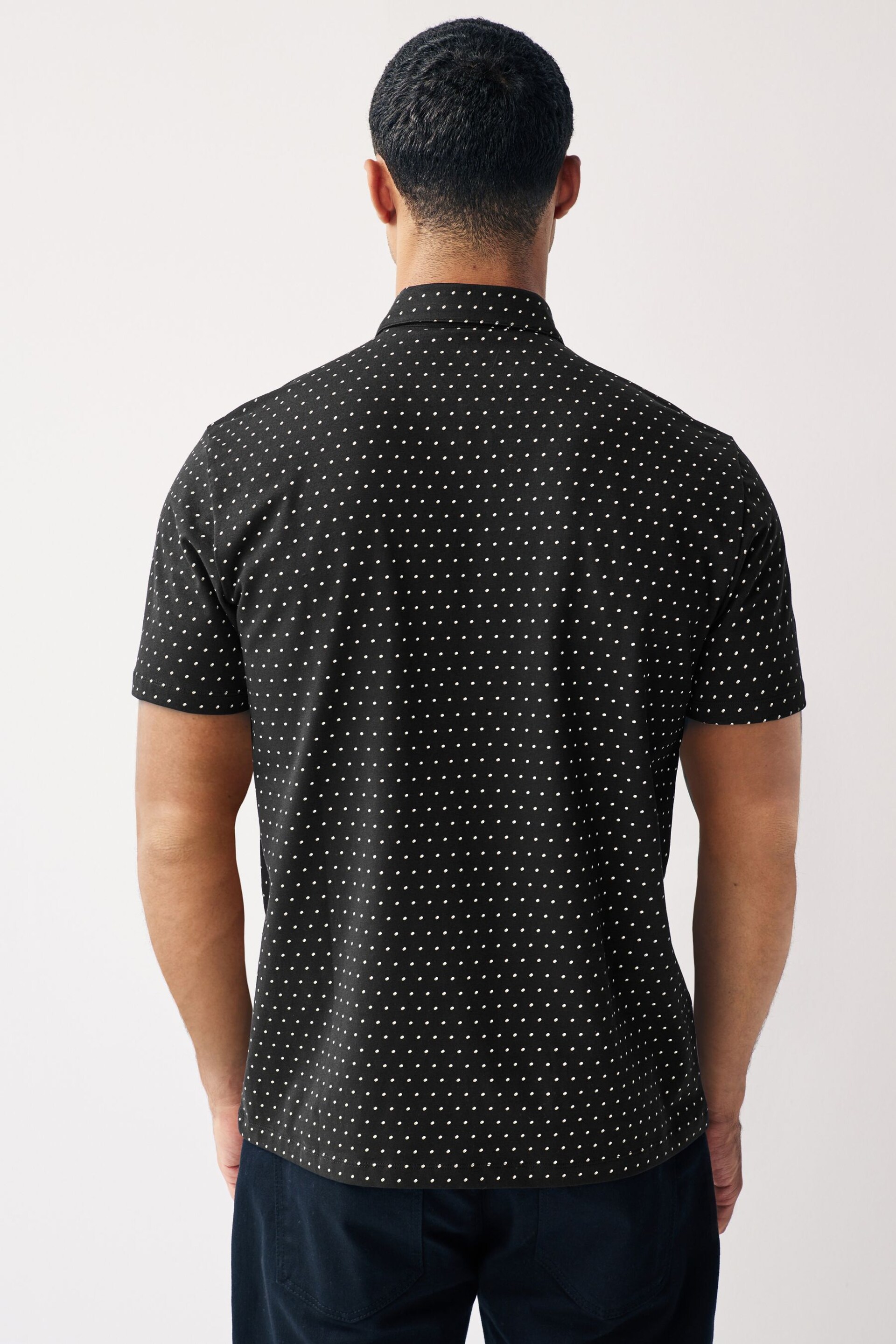 Black Short Sleeve Polka Dot Polo Shirt - Image 3 of 8