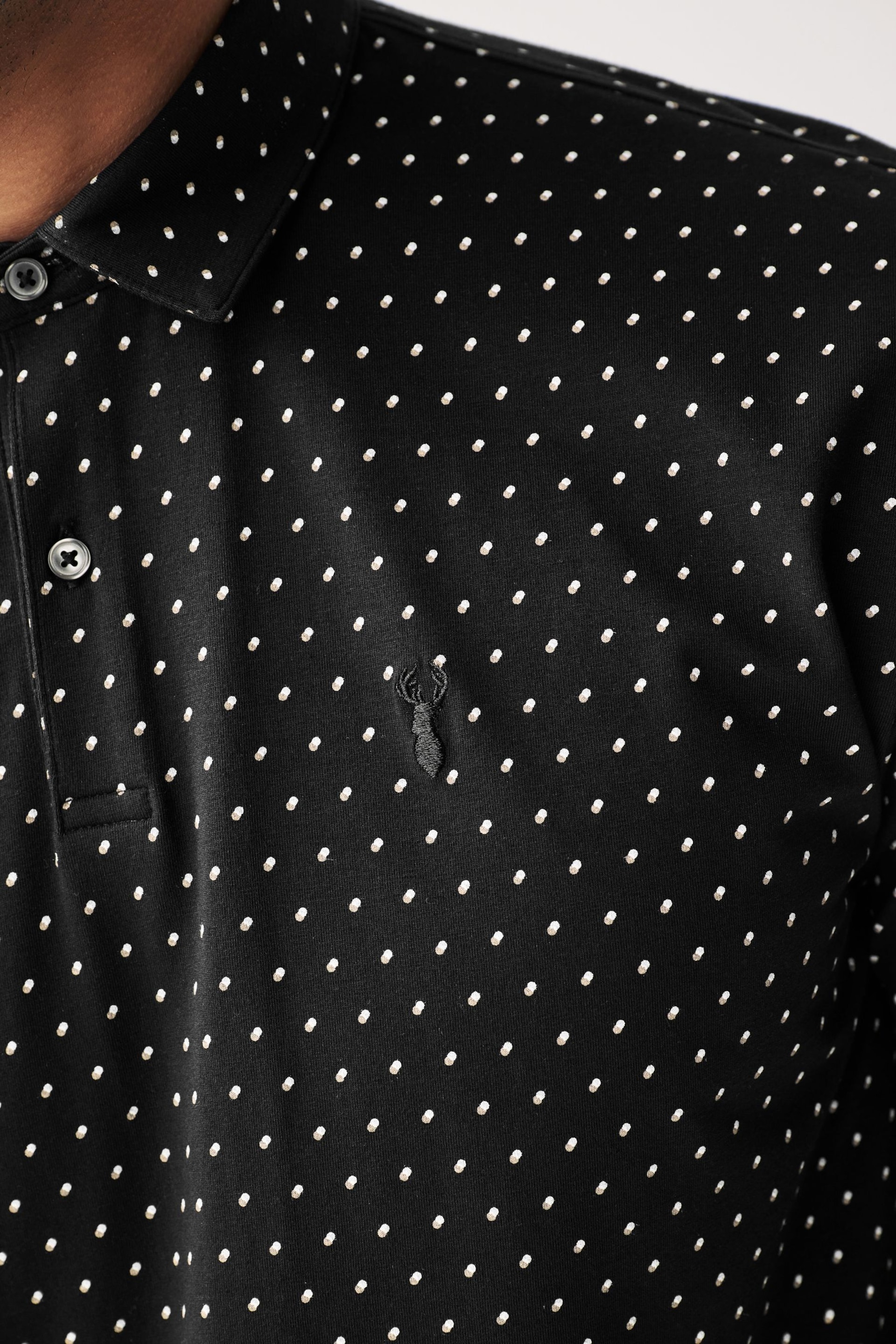 Black Short Sleeve Polka Dot Polo Shirt - Image 4 of 8