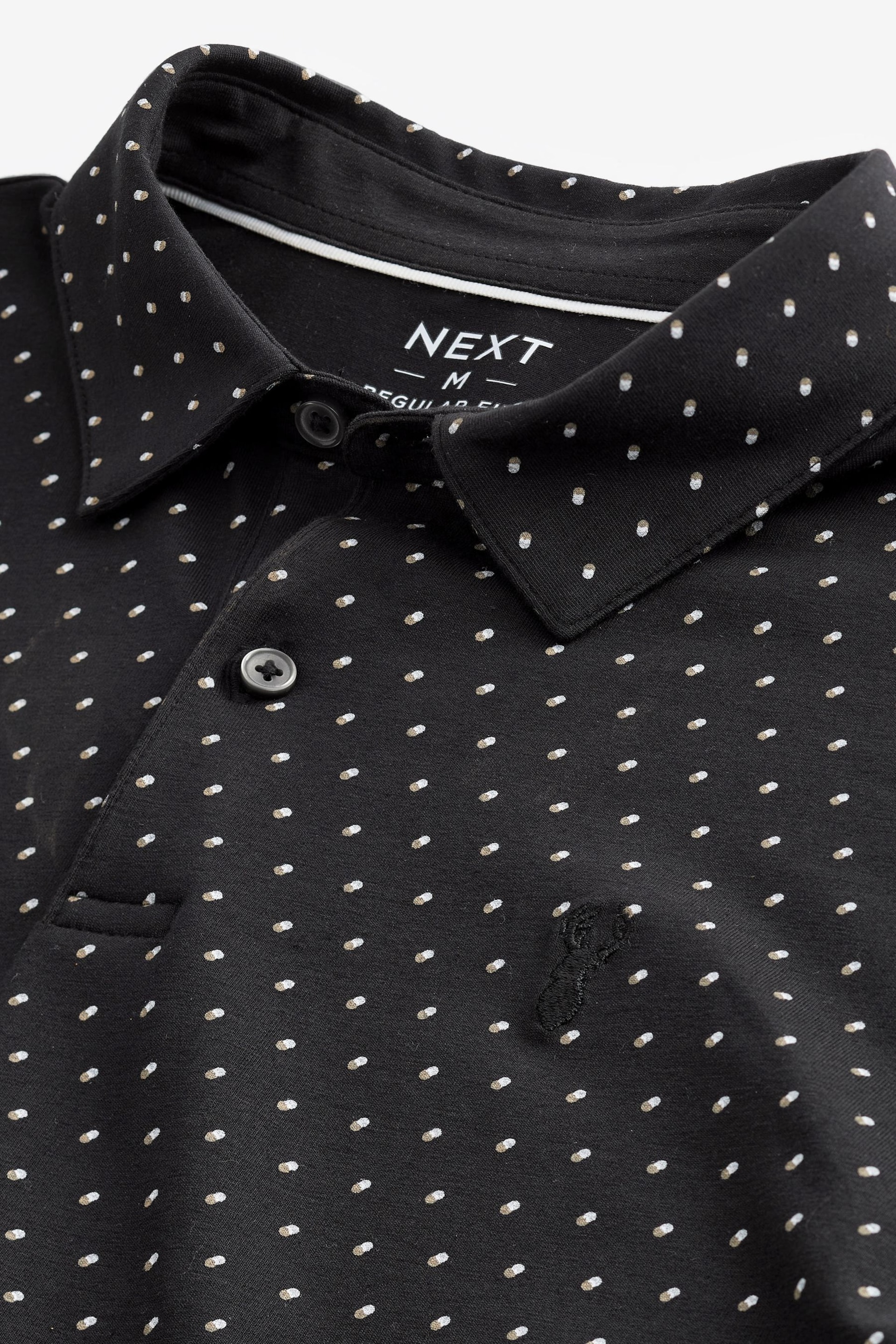 Black Short Sleeve Polka Dot Polo Shirt - Image 6 of 8