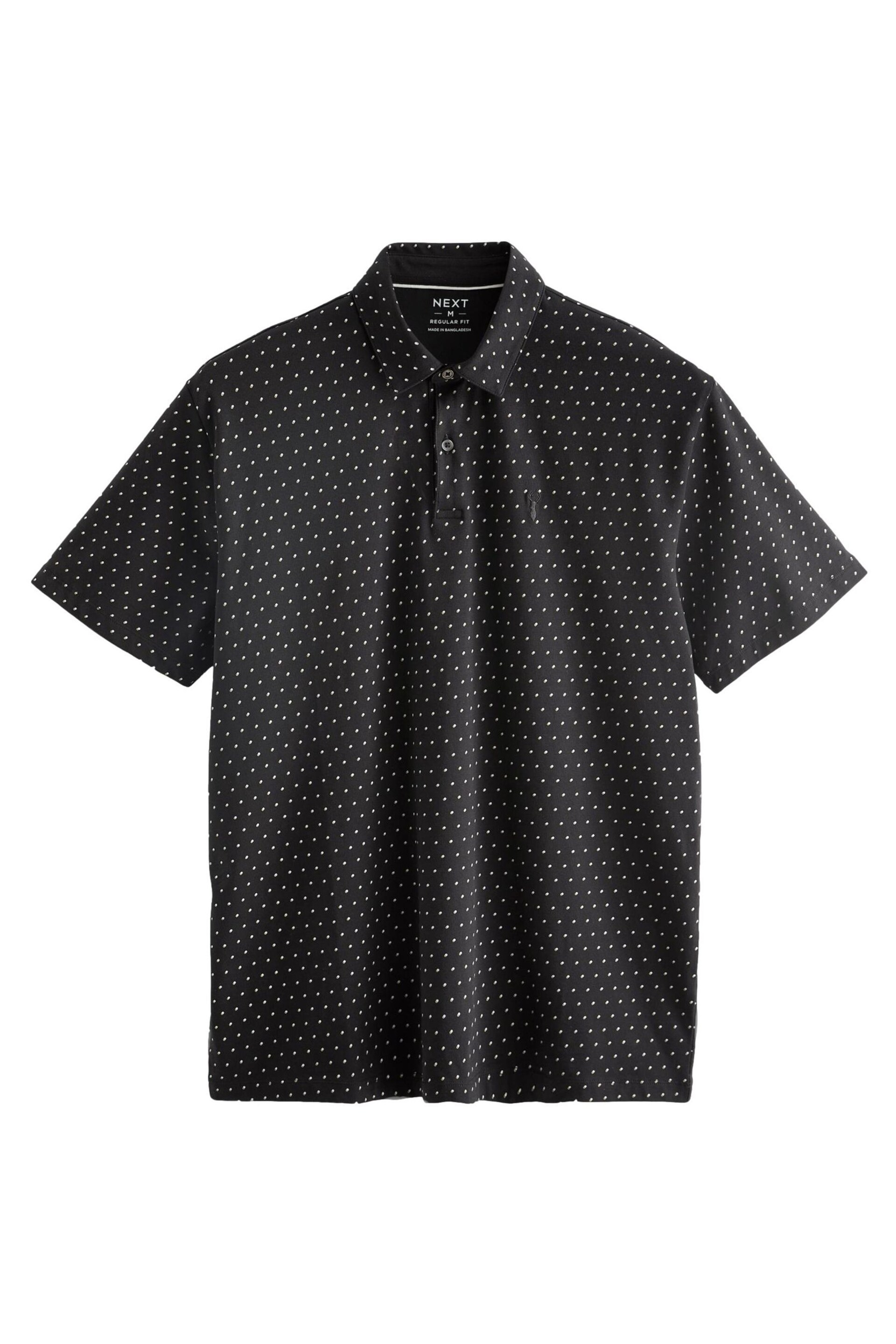 Black Short Sleeve Polka Dot Polo Shirt - Image 8 of 8