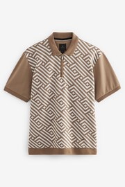 Neutral Stone Geo Jacquard Polo Shirt - Image 6 of 8