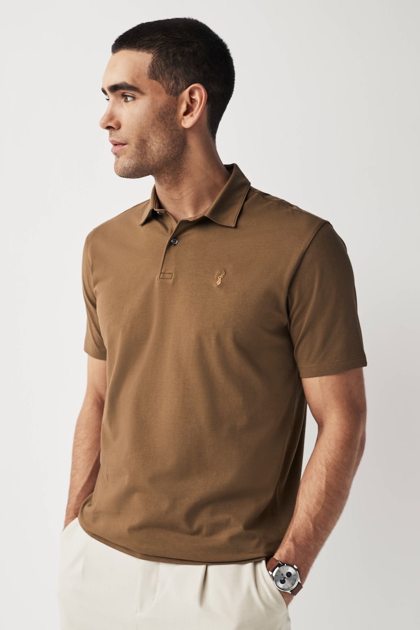 Sage Green/Grey/Rust Brown Regular Fit Short Sleeve Jersey Polo Shirts 3 Pack - Image 7 of 12
