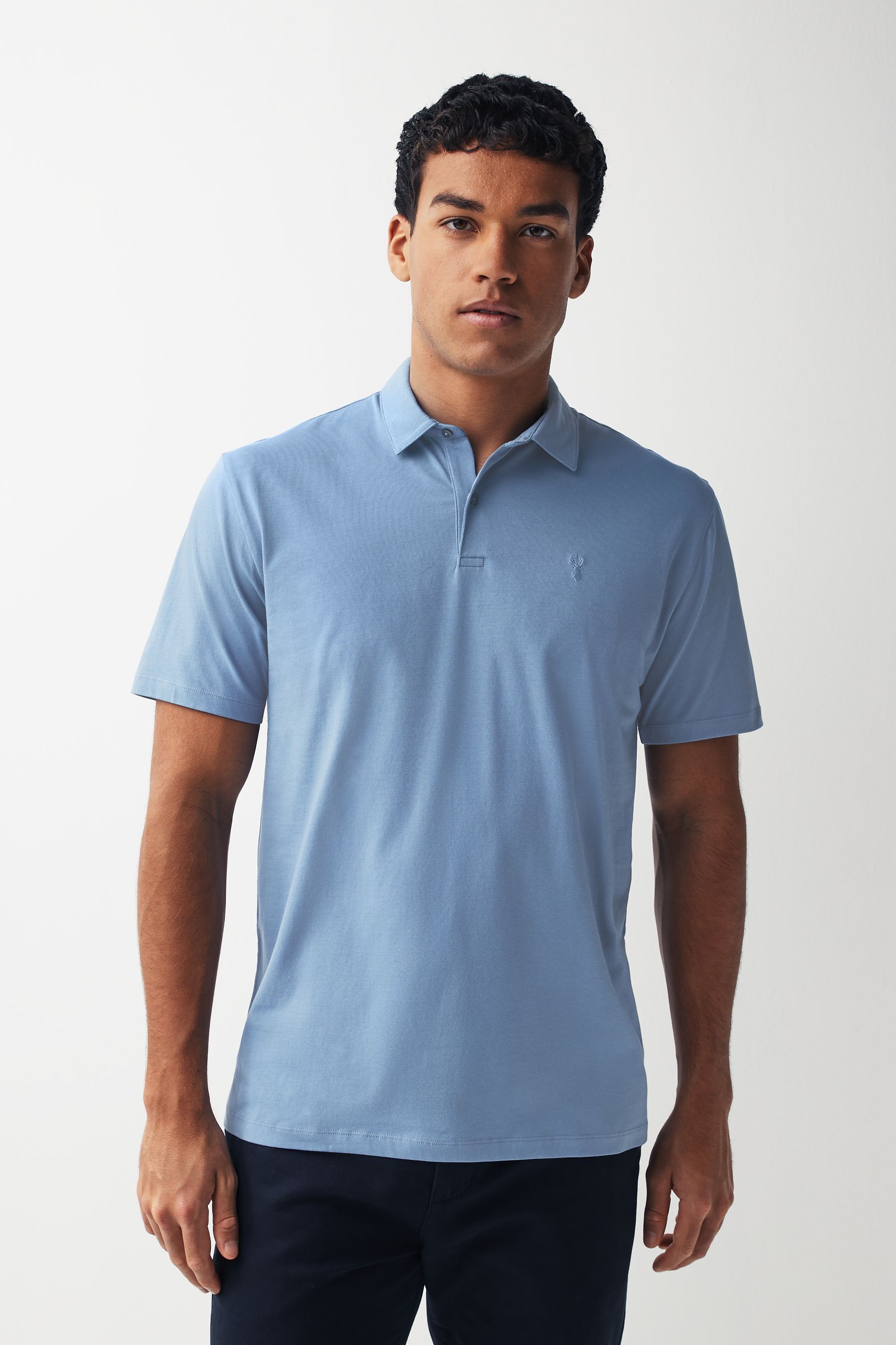 Blue Geo Print Regular Fit Short Sleeve Jersey Polo Shirts 3 Pack