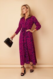 Girl In Mind Purple and Navy Leopard Petite Angela Shirt Maxi Dress - Image 1 of 4