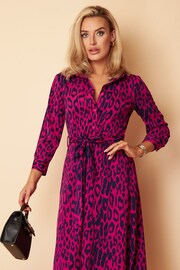 Girl In Mind Purple and Navy Leopard Petite Angela Shirt Maxi Dress - Image 4 of 4