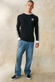 adidas Originals Black Adicolour Classics 3-Stripes Long Sleeve Top - Image 2 of 5