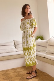 White/Green Off Shoulder Summer Dress - Image 1 of 6