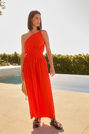 Red Plisse One Shoulder Dress - Image 1 of 5