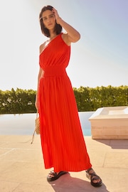 Red Plisse One Shoulder Dress - Image 2 of 5