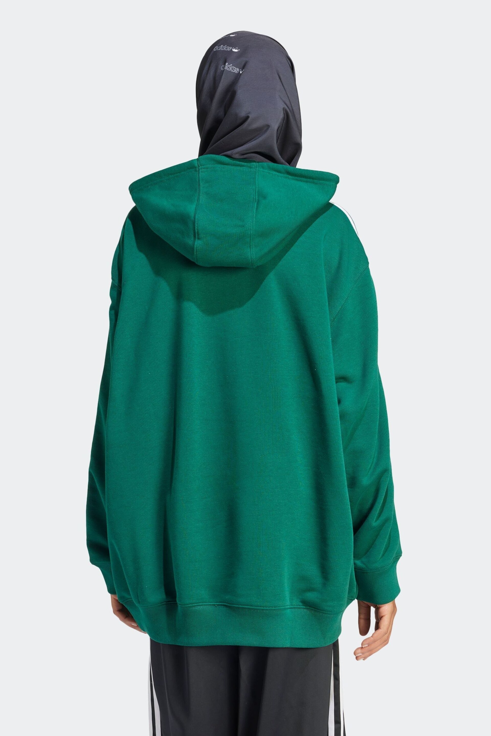 adidas Originals Green Adicolor 3-Stripes Oversized Hoodie - Image 2 of 6