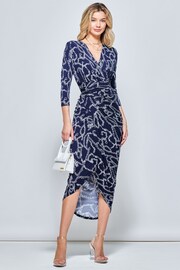 Jolie Moi Blue Print Wrap Front Bodycon Maxi Dress - Image 3 of 6