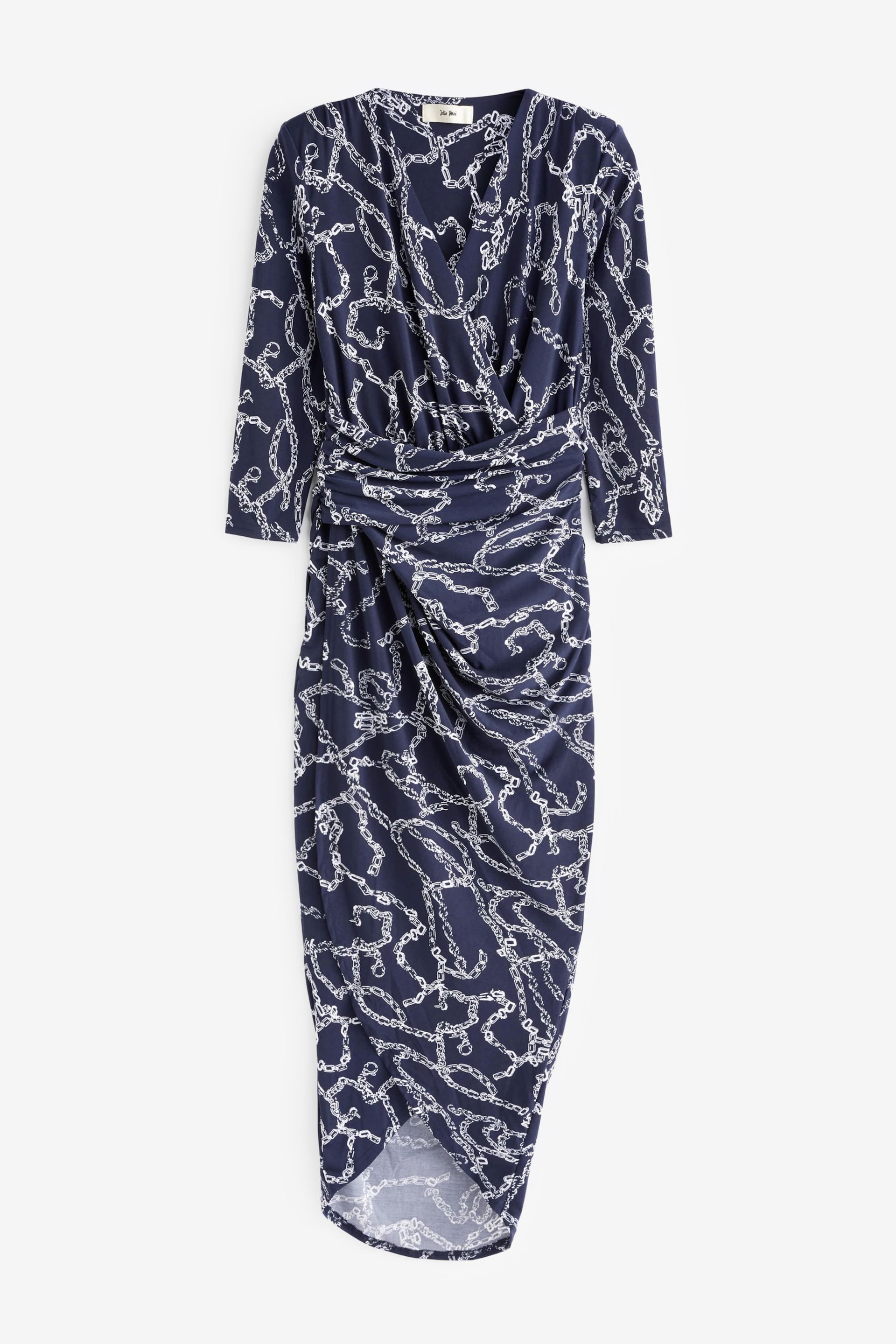 Jolie Moi Blue Print Wrap Front Bodycon Maxi Dress - Image 6 of 6