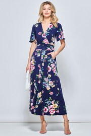 Jolie Moi Blue Shreya Jersey Angel Sleeve Maxi Dress - Image 1 of 5