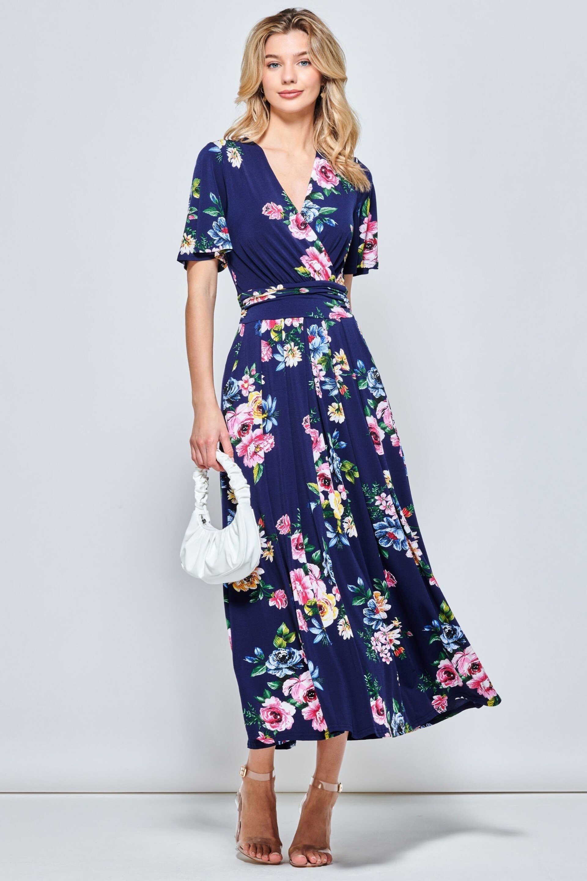 Jolie Moi Blue Shreya Jersey Angel Sleeve Maxi Dress - Image 3 of 5