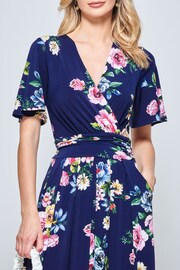 Jolie Moi Blue Shreya Jersey Angel Sleeve Maxi Dress - Image 4 of 5
