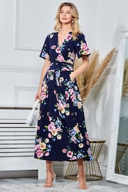 Jolie Moi Blue Shreya Jersey Angel Sleeve Maxi Dress - Image 5 of 5