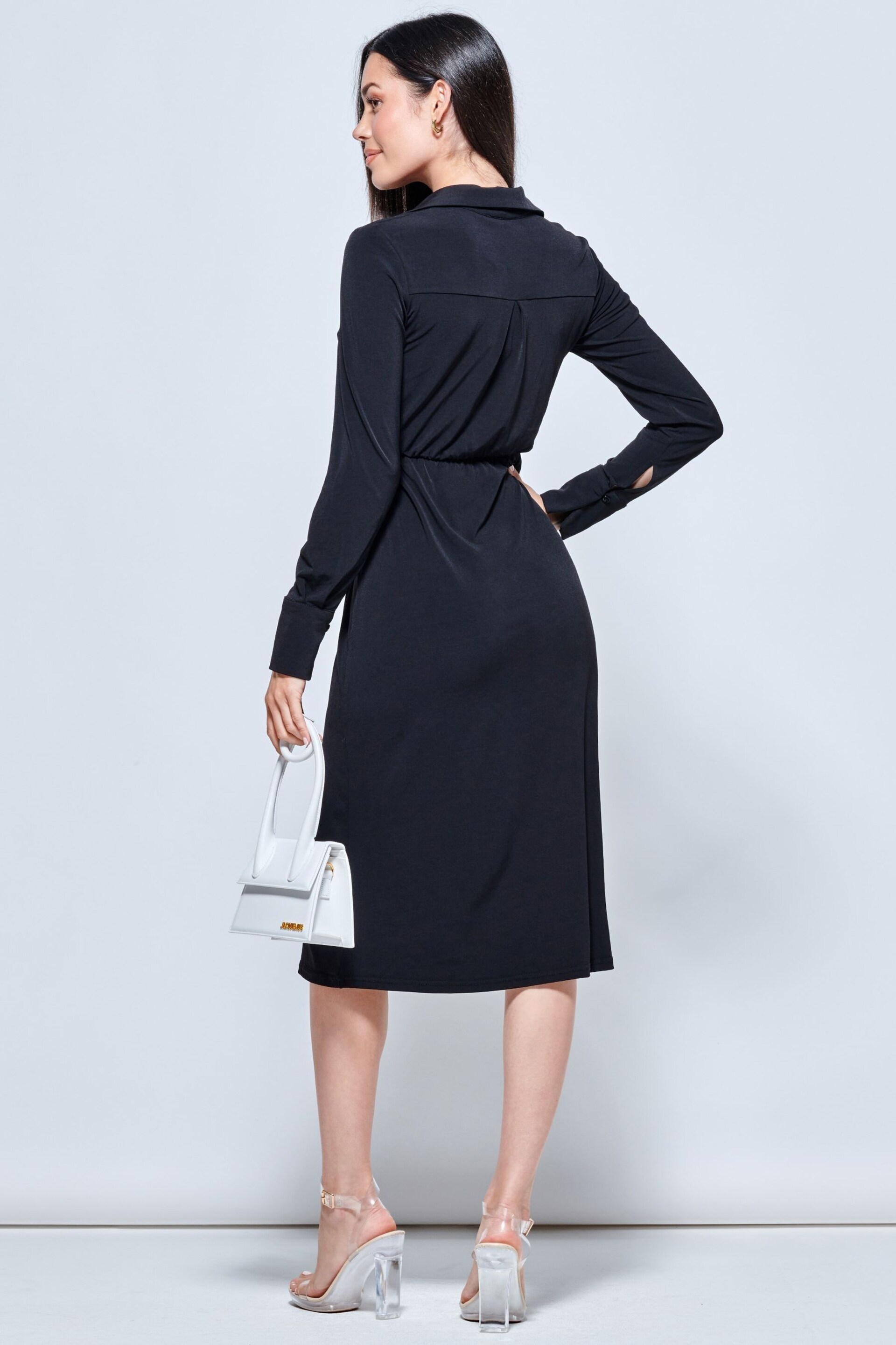 Jolie Moi Black Plain Long Sleeve Jersey Shirt Dress - Image 2 of 6