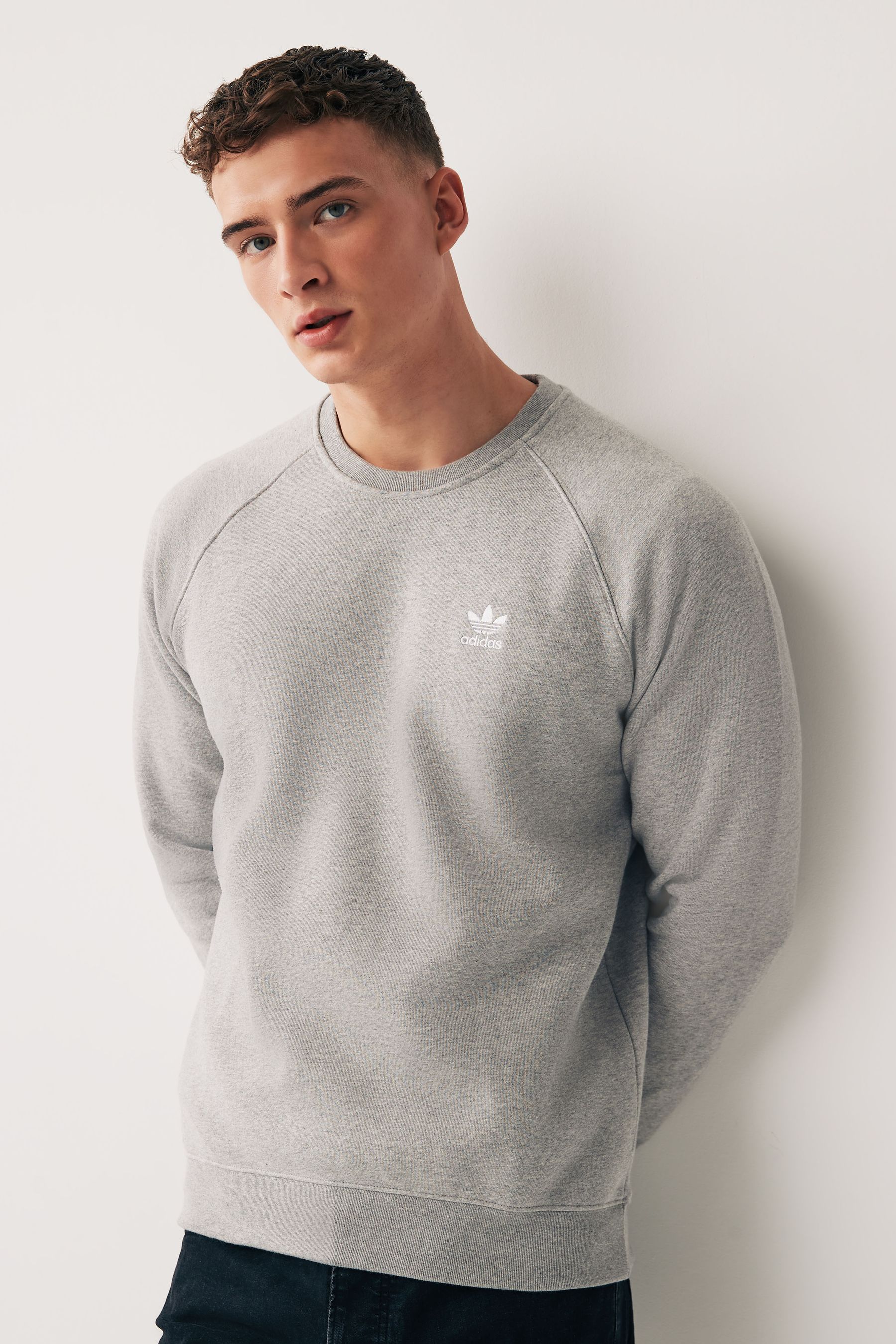 Buy adidas Originals Grey Trefoil Essentials Crew Neck Sweatshirt from Next Luxembourg