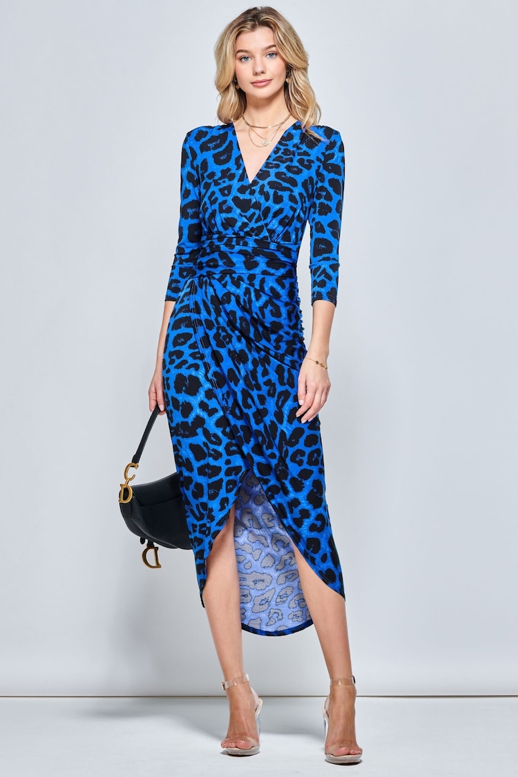 Jolie Moi Blue/ Black Print Wrap Front Bodycon Maxi Dress - Image 1 of 6