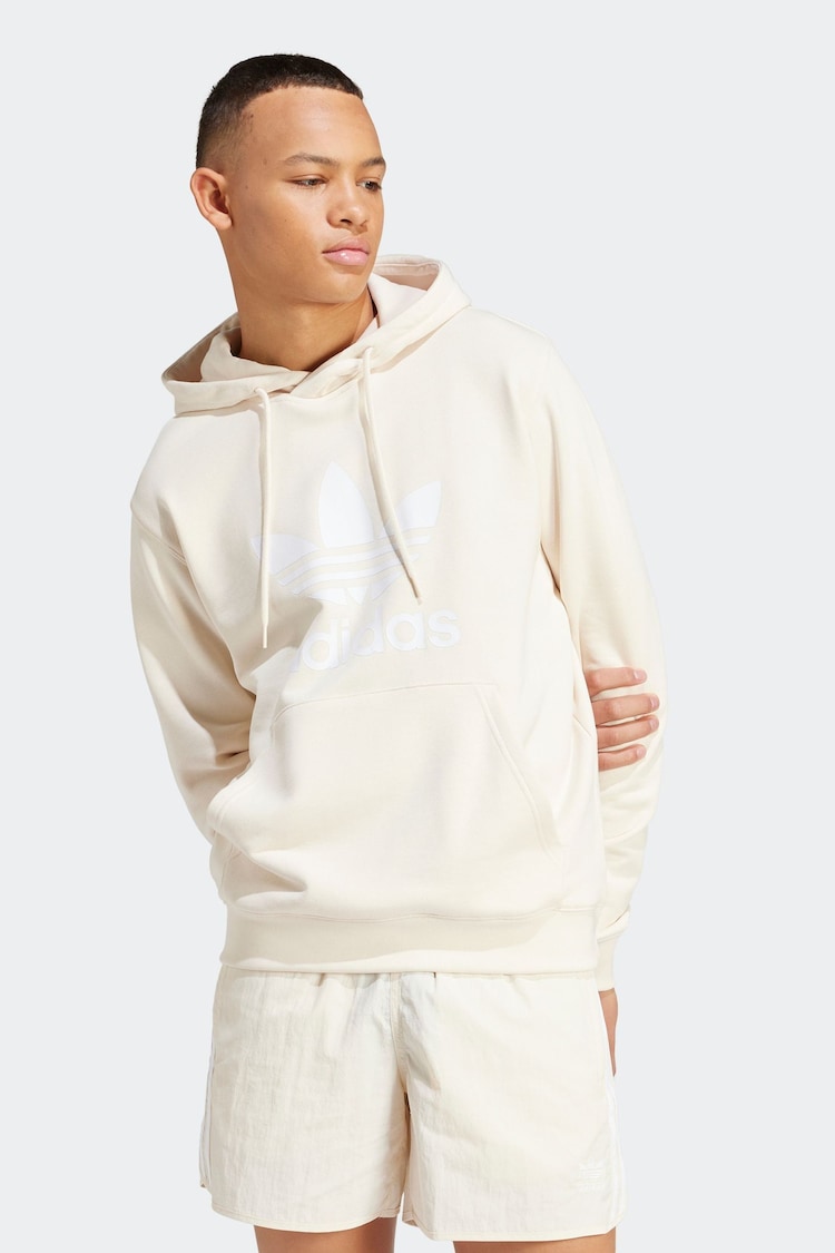 adidas Originals White 100% Cotton Adicolor Classics Trefoil Hoodie - Image 1 of 7