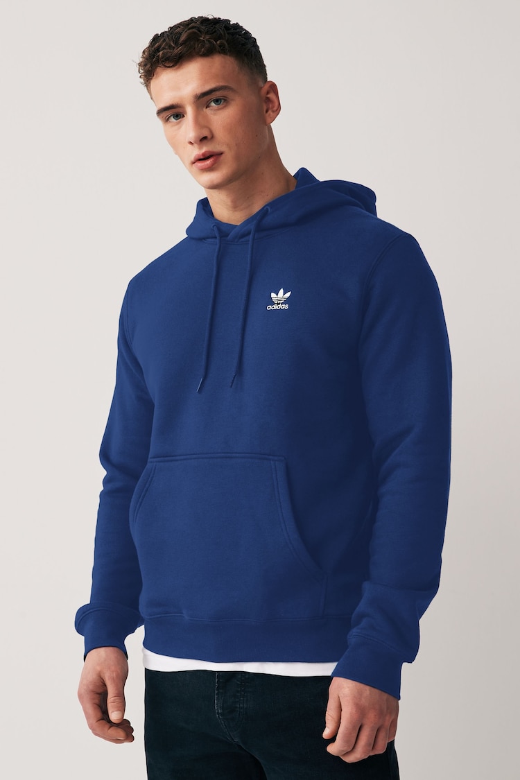 adidas Originals Blue Dark Trefoil Essentials Hoodie - Image 1 of 4