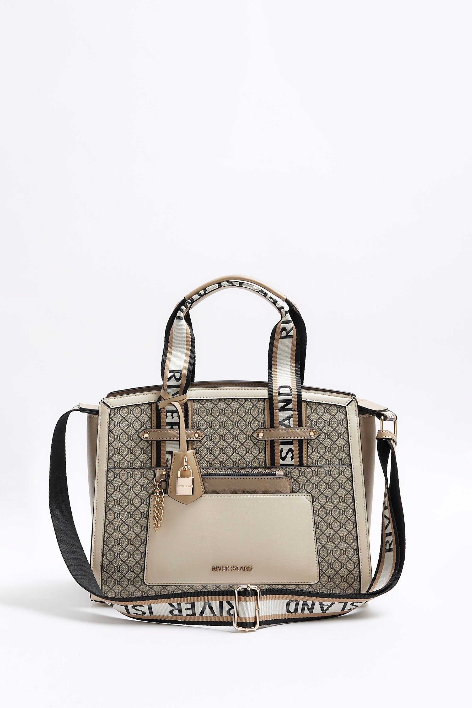 Buy River Island Brown Monogram Webbing Handle Tote Bag from Next Austria