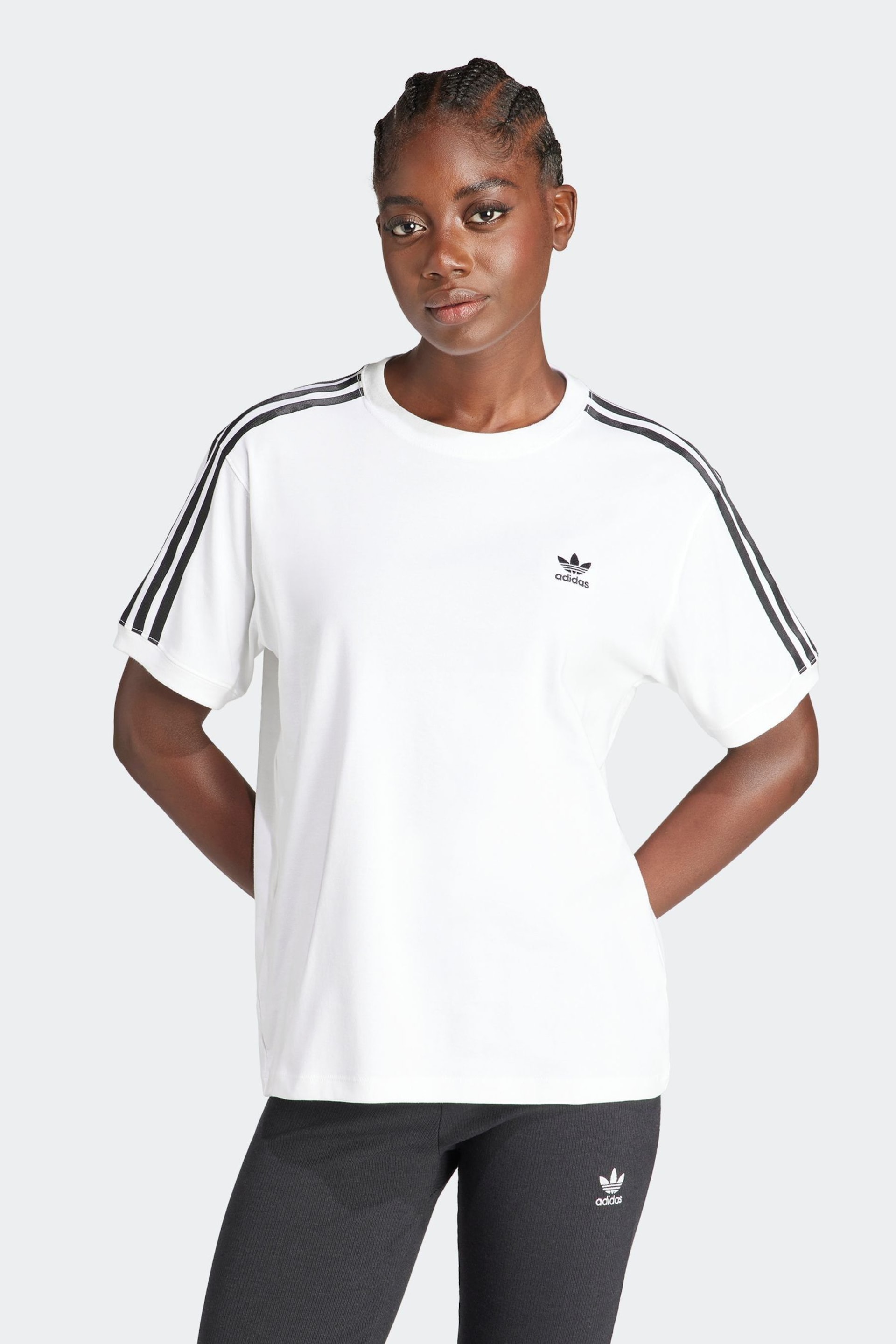 adidas White 3 Stripe T-Shirt - Image 3 of 8