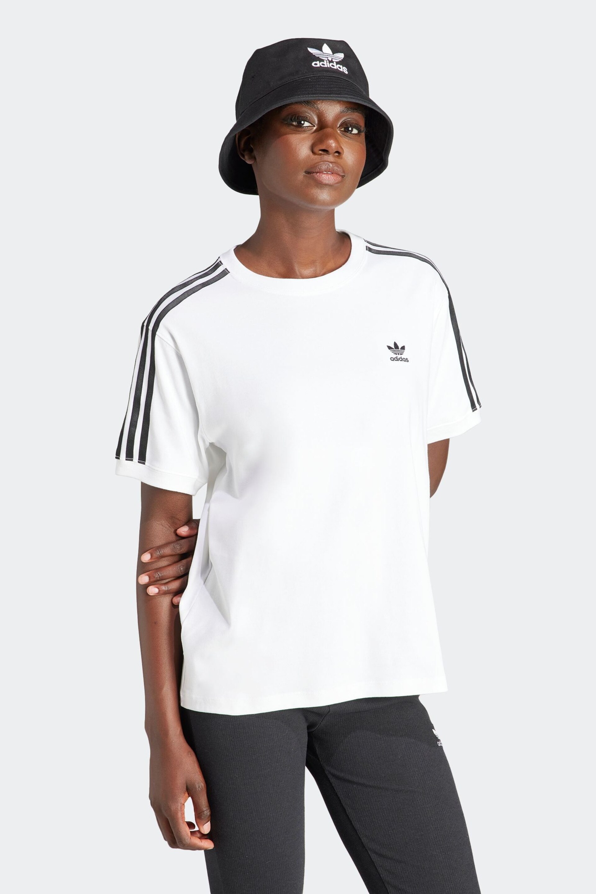 adidas White 3 Stripe T-Shirt - Image 5 of 8