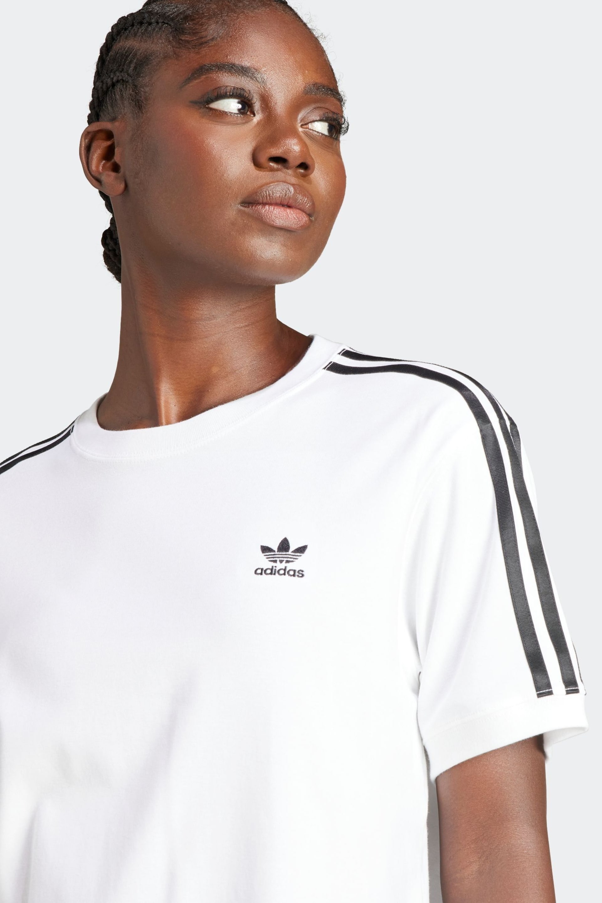 adidas White 3 Stripe T-Shirt - Image 7 of 8