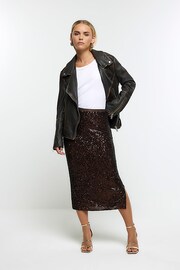 River Island Brown Petite Sequin Midi Skirt - Image 1 of 5