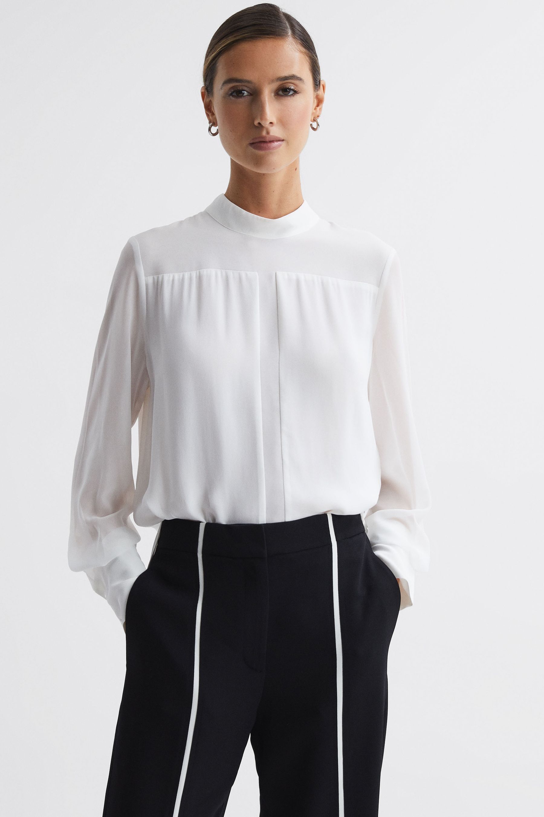 Buy Reiss Cream Riley Sheer High Neck Blouse from the Next UK online shop