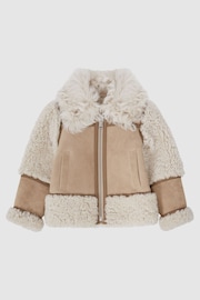 Reiss Neutral Asher Junior Suede Sheepskin Zip-Through Jacket - Image 2 of 8