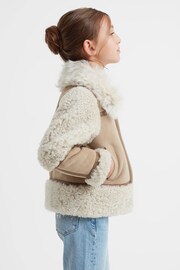 Reiss Neutral Asher Junior Suede Sheepskin Zip-Through Jacket - Image 4 of 8