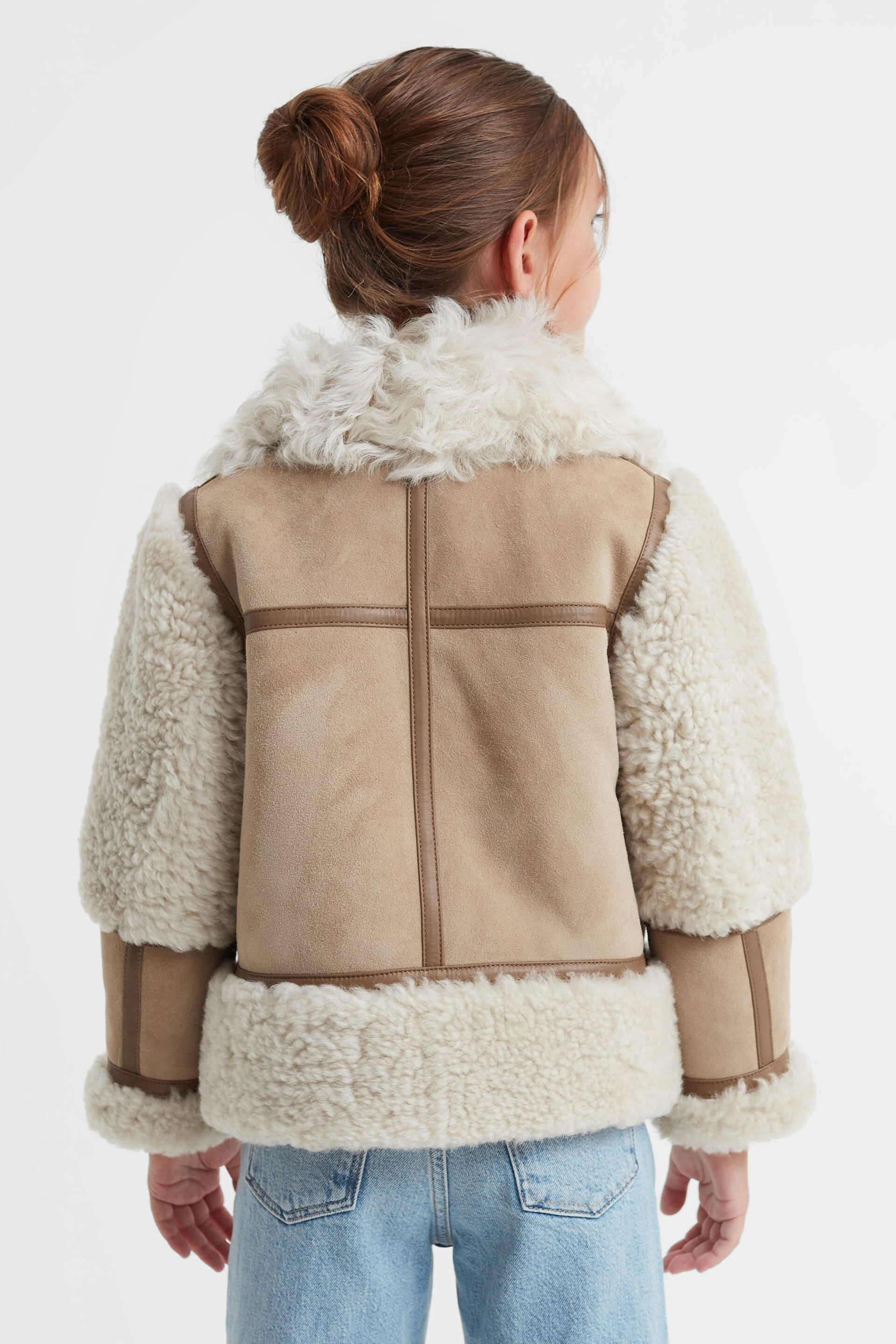 Reiss Neutral Asher Junior Suede Sheepskin Zip-Through Jacket - Image 6 of 8