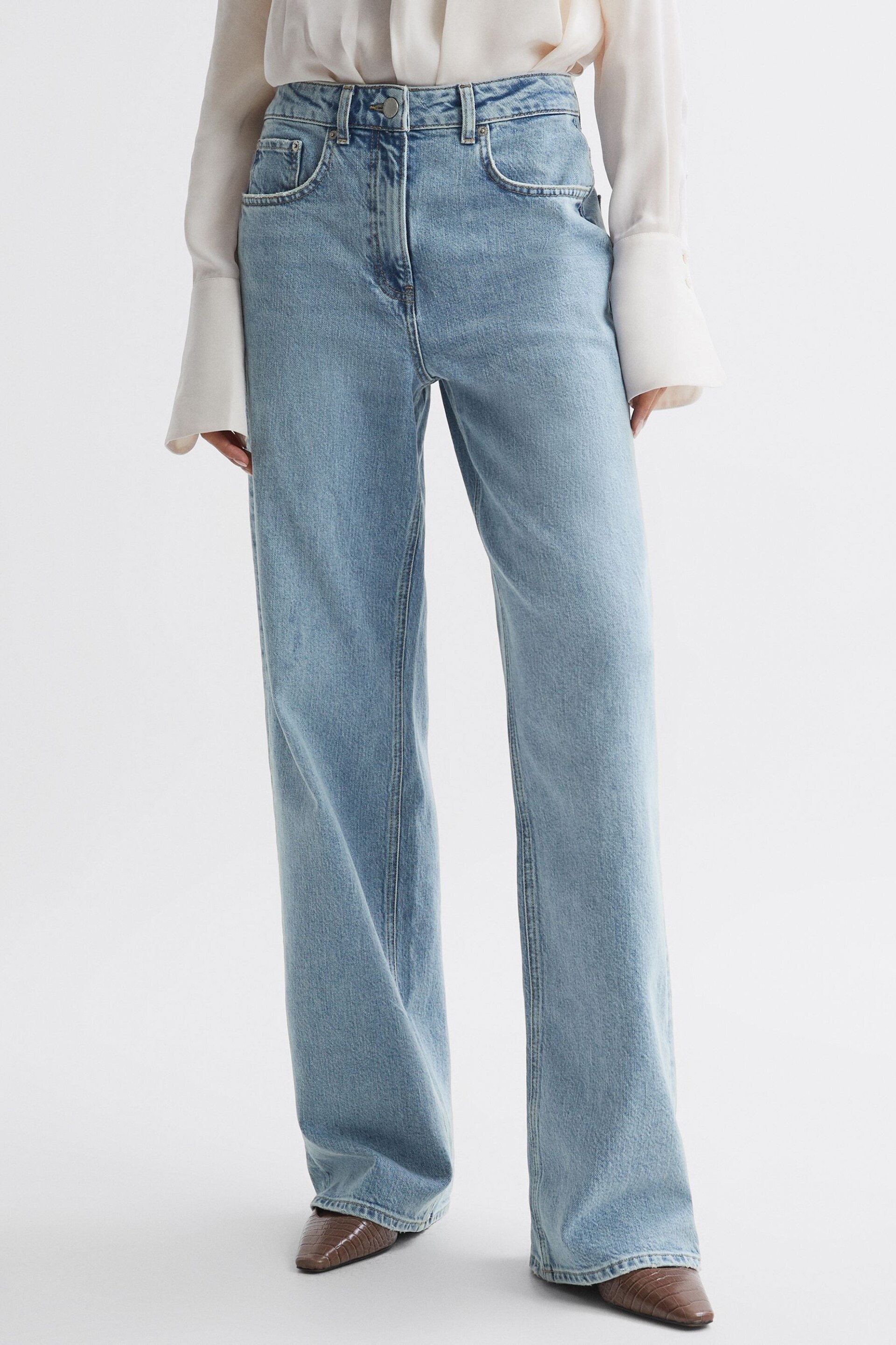 Reiss Light Blue Marion Mid Rise Wide Leg Jeans - Image 3 of 5