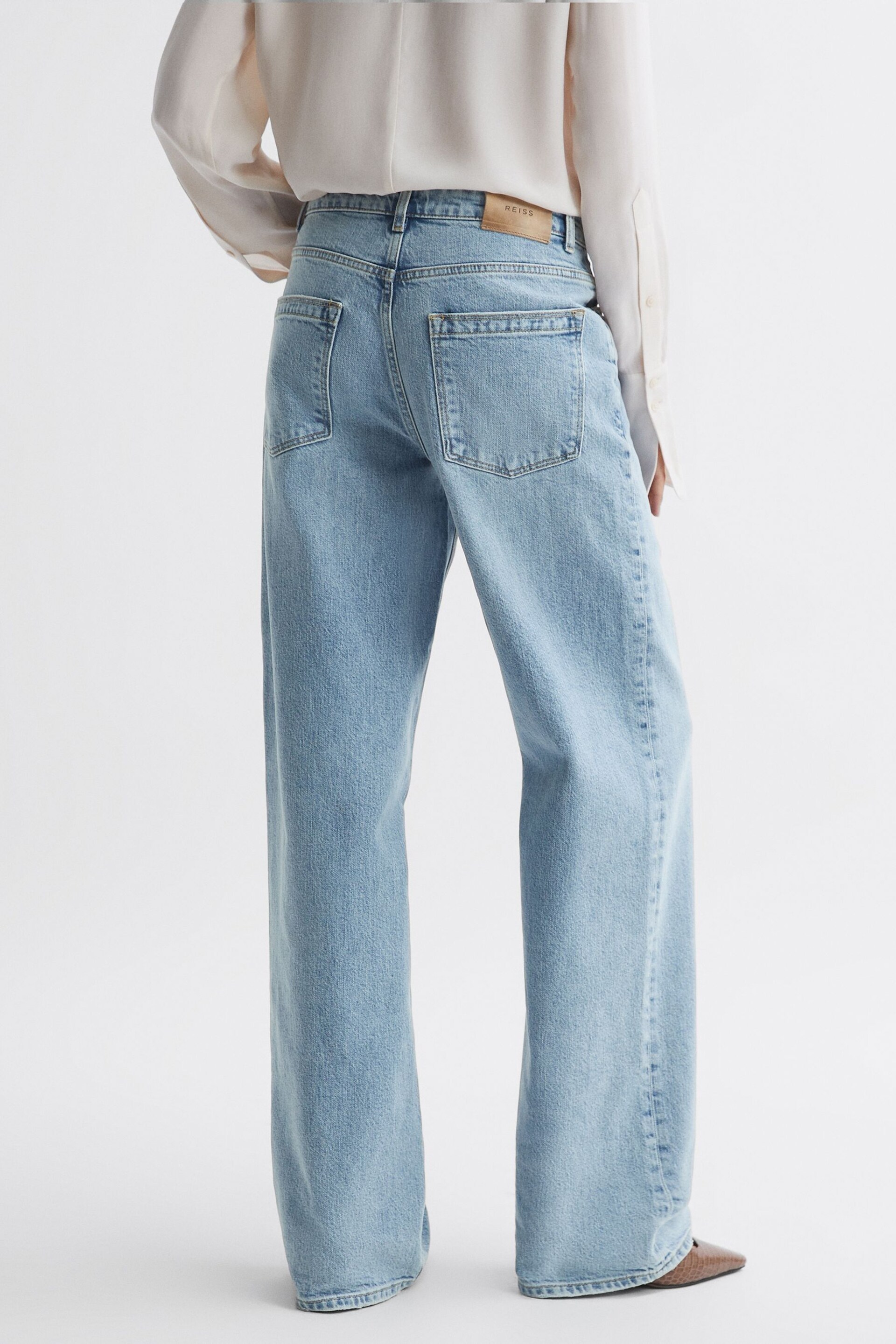 Reiss Light Blue Marion Mid Rise Wide Leg Jeans - Image 5 of 5