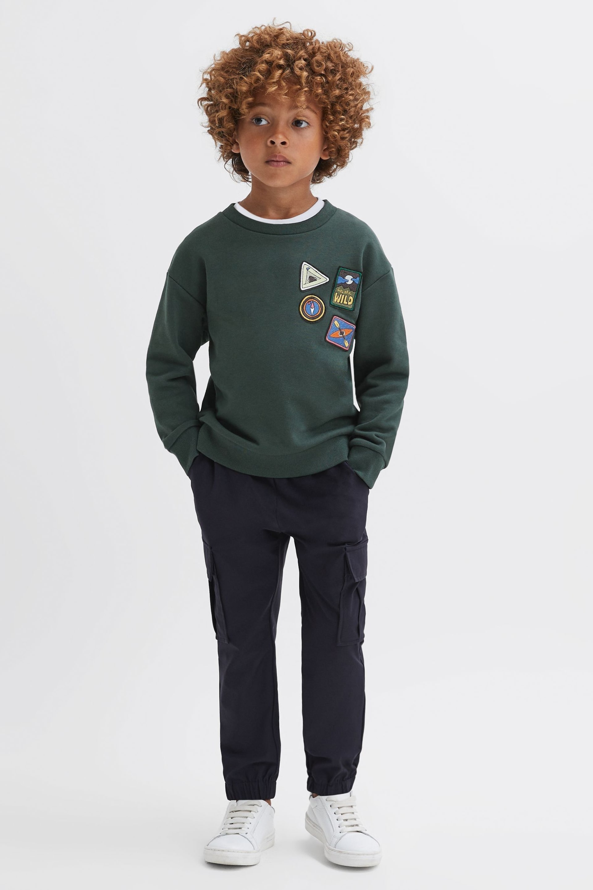 Reiss Forest Green Lucas Junior Relaxed Fit Patch Crew Neck Jumper - Image 4 of 6