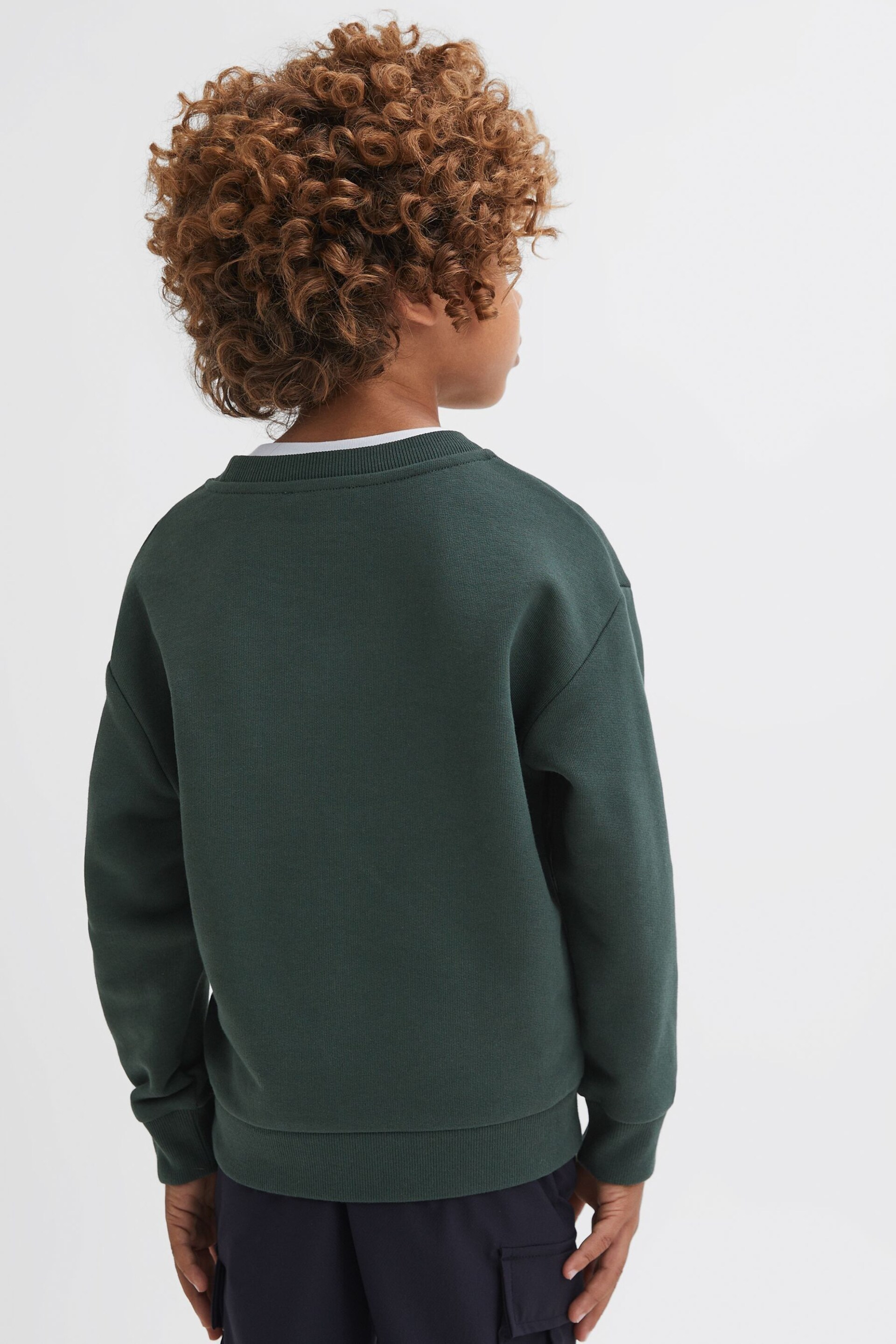 Reiss Forest Green Lucas Junior Relaxed Fit Patch Crew Neck Jumper - Image 5 of 6