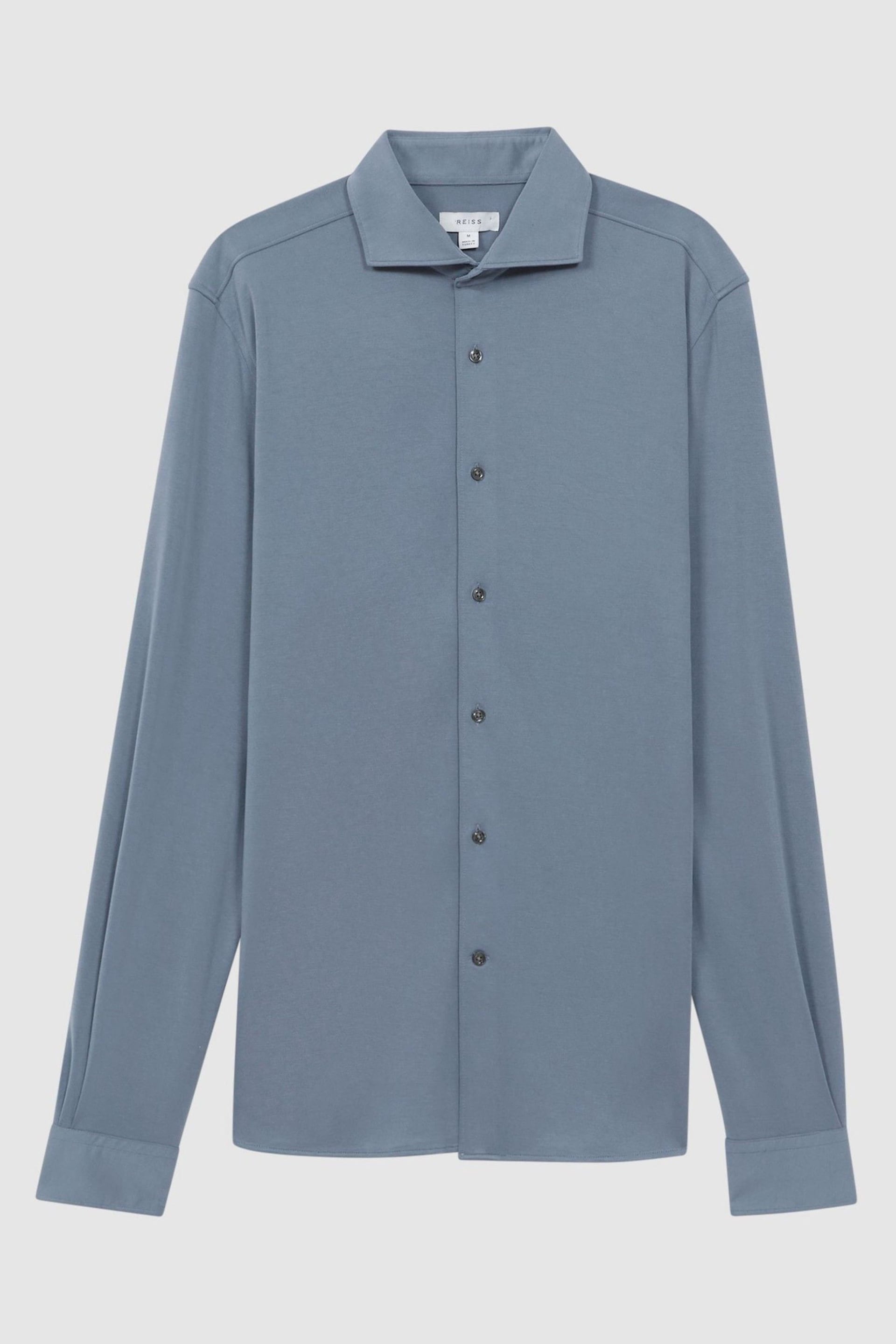 Reiss Airforce Blue Bobby Slim Fit Cutaway Collar Modal Shirt - Image 2 of 5
