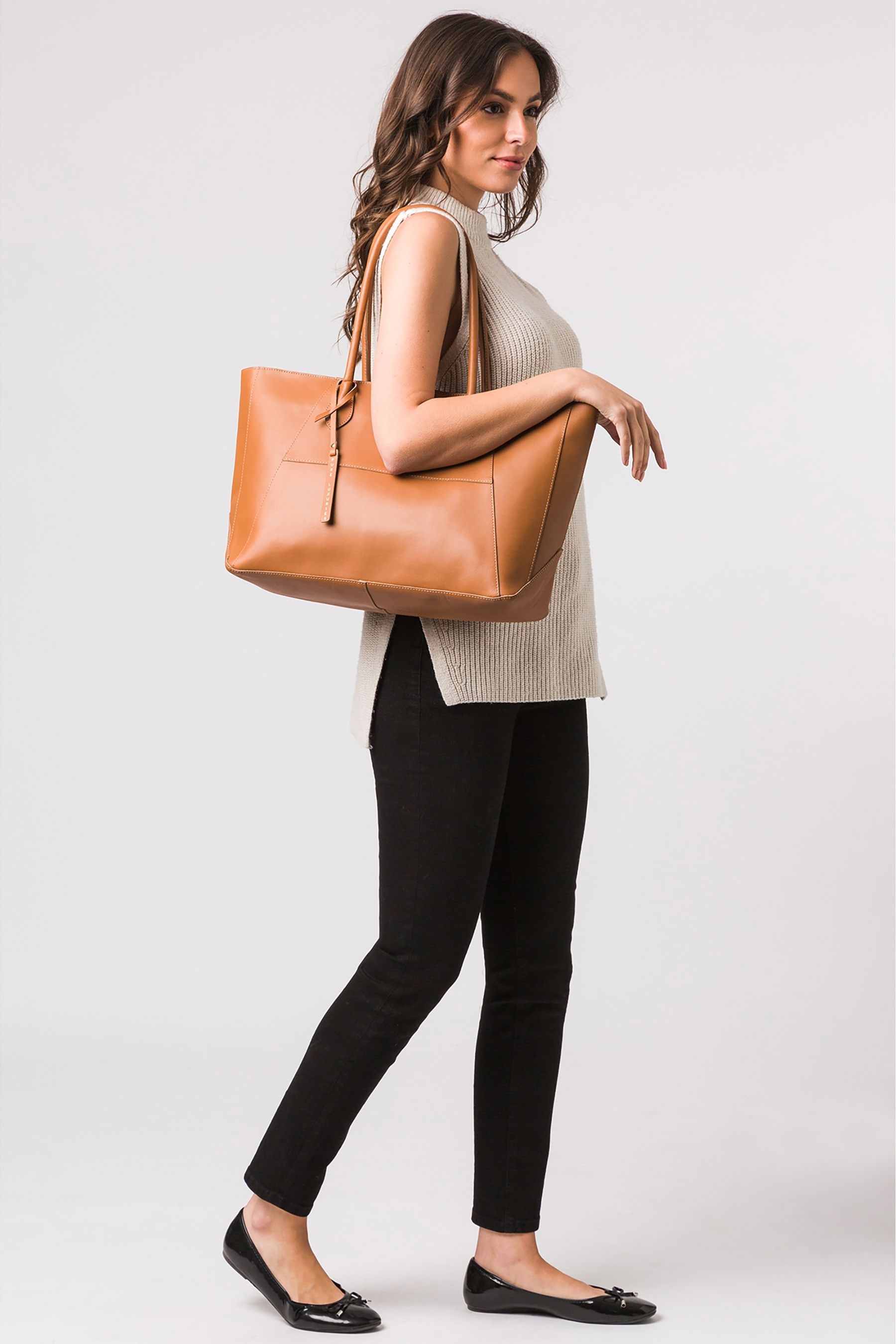 Vegetable tanned leather tote bag on sale