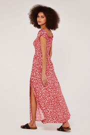 Apricot Red Floral Shirred Split Maxi Dress - Image 2 of 4