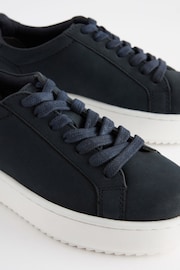 Navy Blue Lace Up Leather Smart Trainers - Image 5 of 5