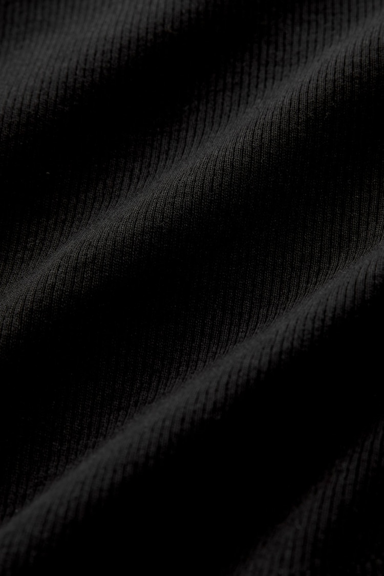 Black Ribbed Button Detail Long Sleeve Henley Top - Image 6 of 6