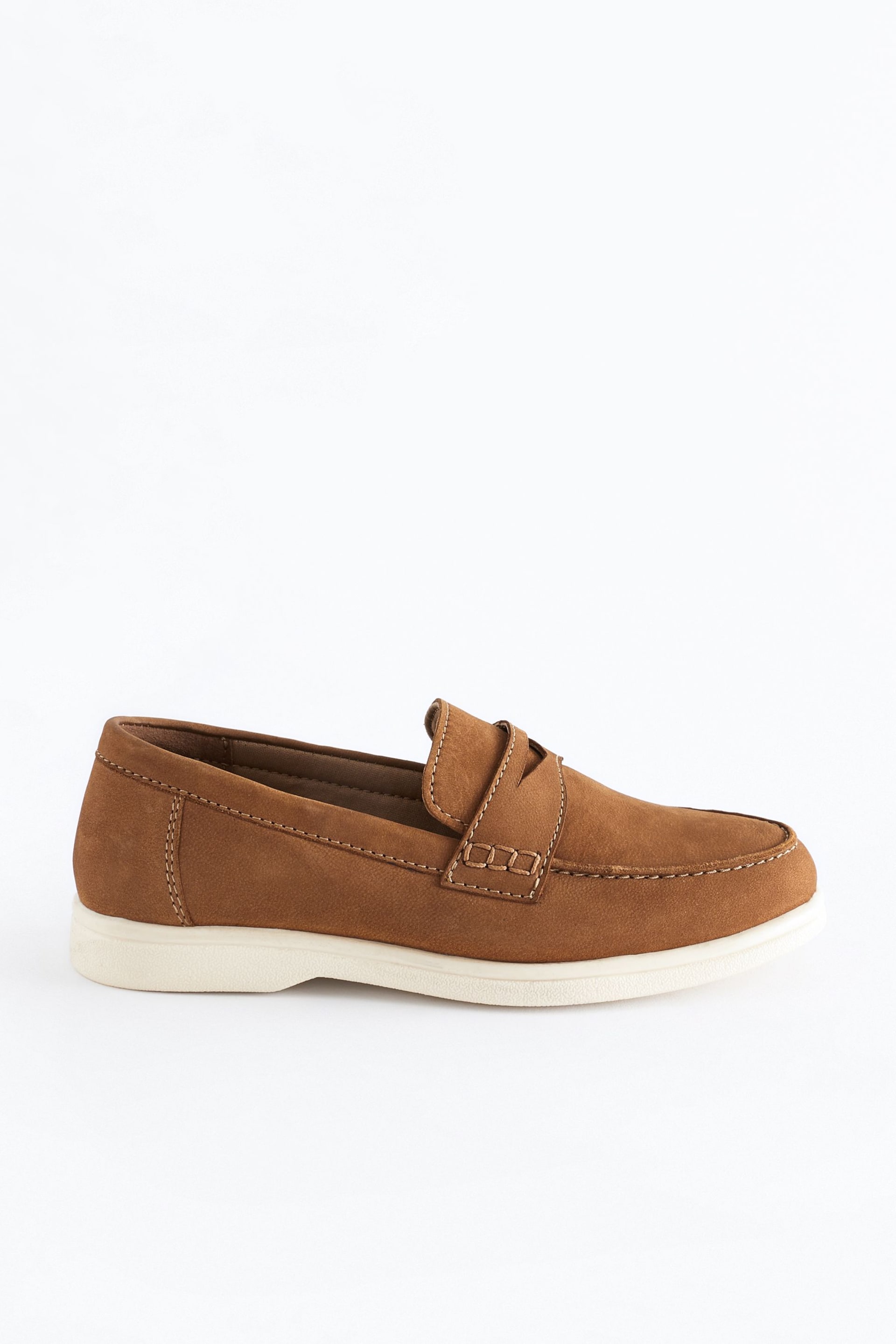 Tan Brown Contrast Sole Leather Penny Loafers - Image 2 of 6