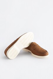 Tan Brown Contrast Sole Leather Penny Loafers - Image 4 of 6