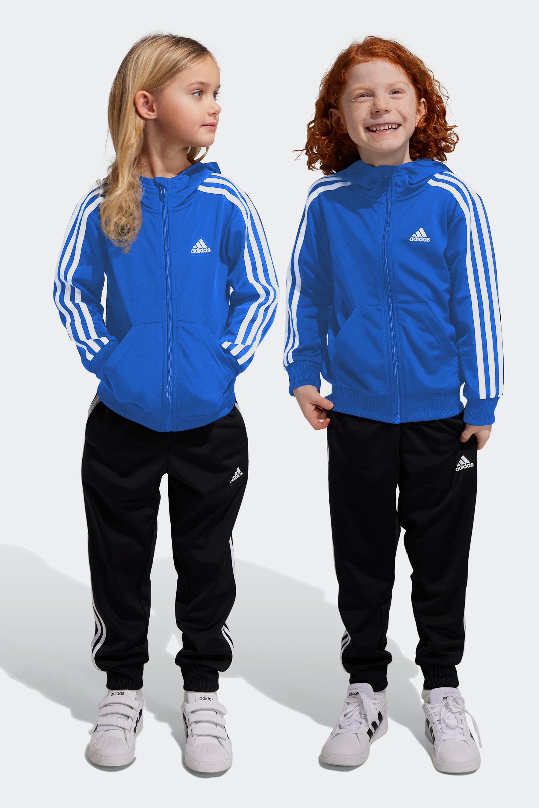 Blue and black adidas tracksuit hotsell