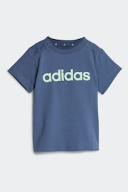 adidas Blue/Grey Sportswear Essentials Lineage Organic Cotton T-Shirt And Shorts Set - Image 2 of 6